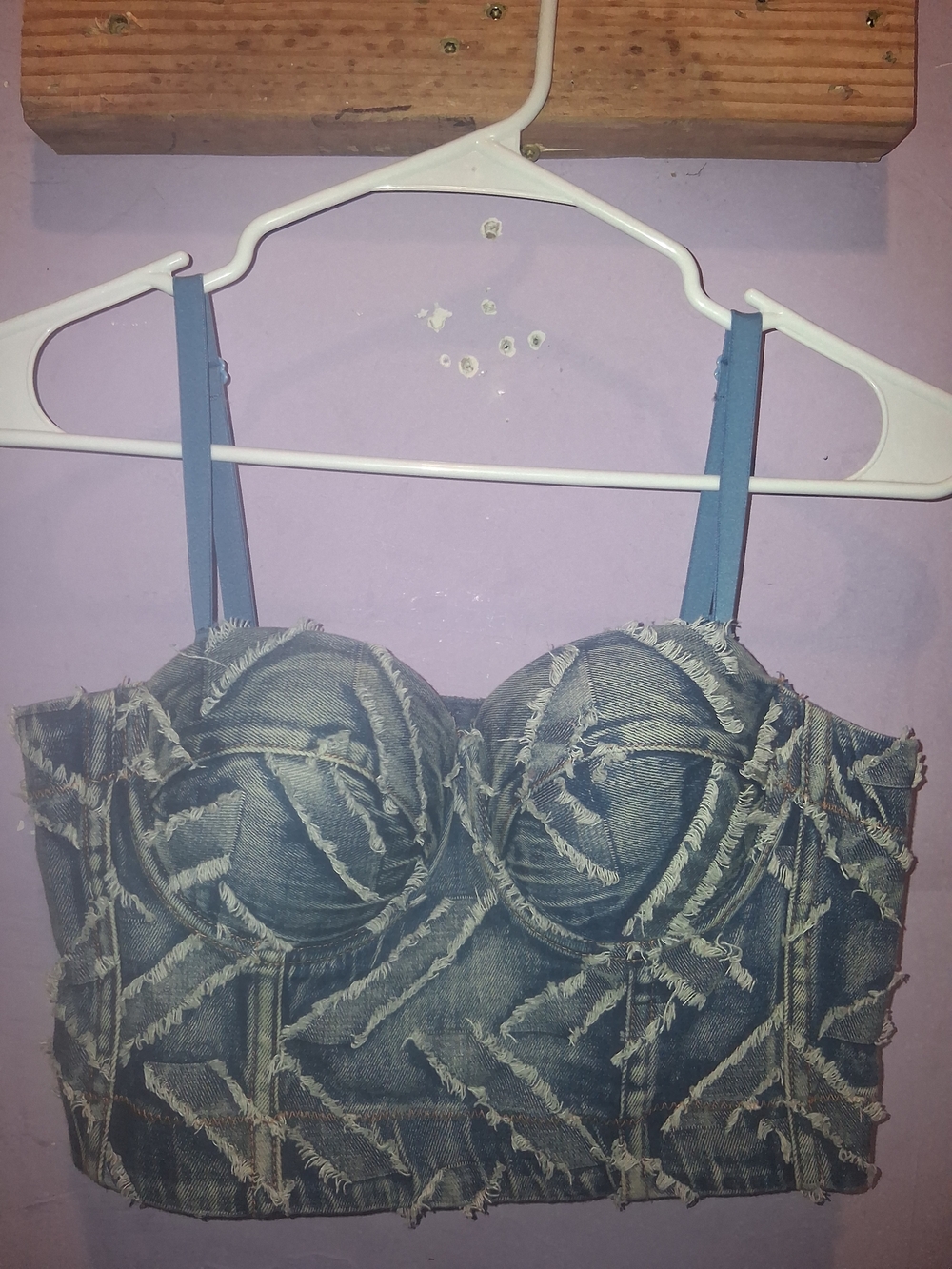 Denim Frayed Bustier Crop Top - Blue